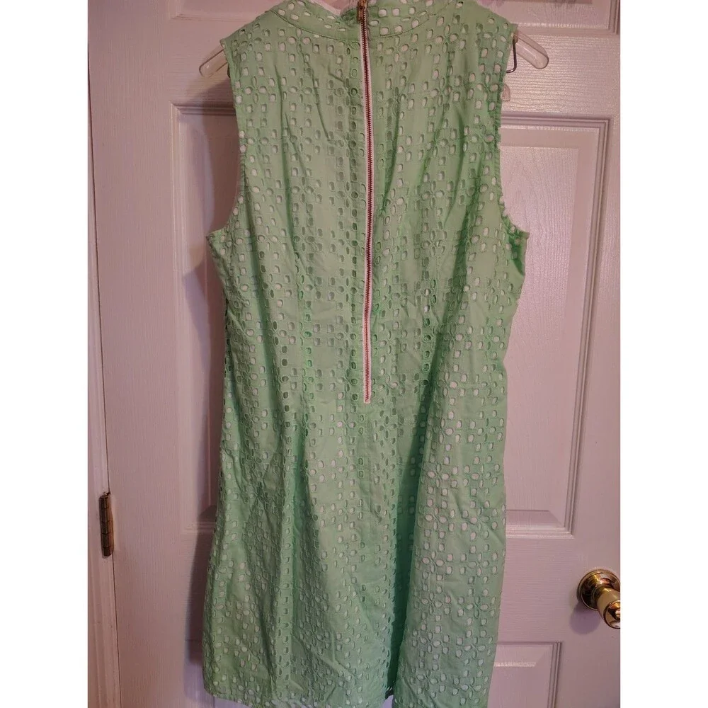 Crown & Ivy Girls 10 Green/White Eyelet Shift V-Neck Sleeveless Zip Dress